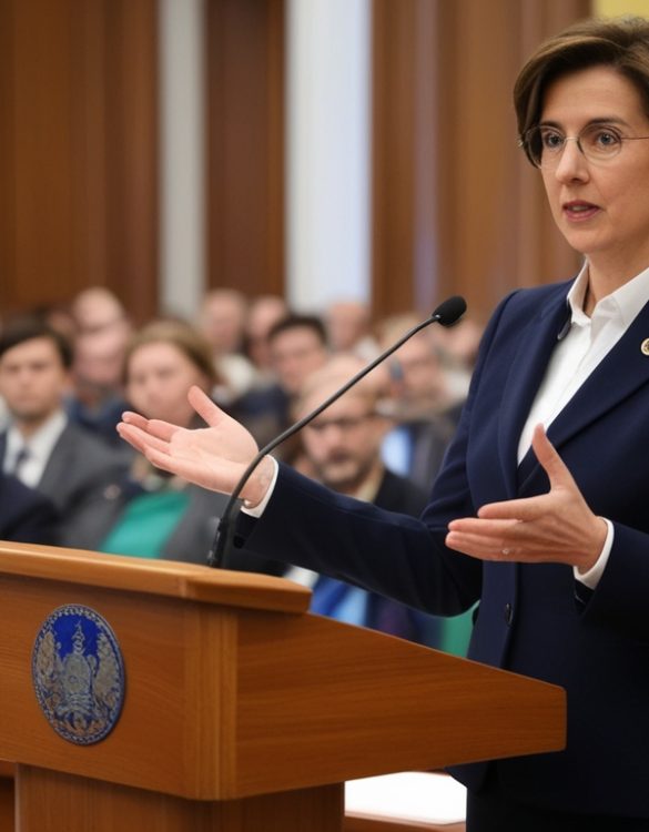 Un hombre de mediana edad vestido con un traje azul oscuro habla en una conferencia. Parece que está dirigiendo una reunión en un entorno corporativo o académico. Está rodeado de un grupo de personas que lo escuchan atentamente. La atmósfera es formal y profesional.